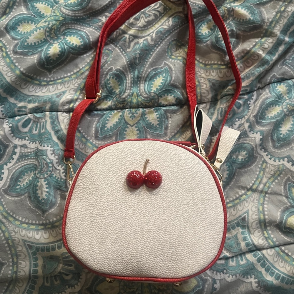 Cherry Accent White and Red Women's Bag